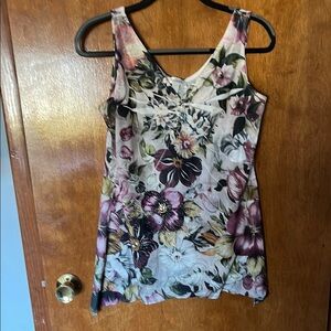 Dress Barn Cream Floral Sleeveless Camisole Tunic